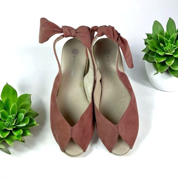 🆕 Eric Michael Suede Peep Toe Slingback Wedge Sandal with Bow - Picture 5 of 9
